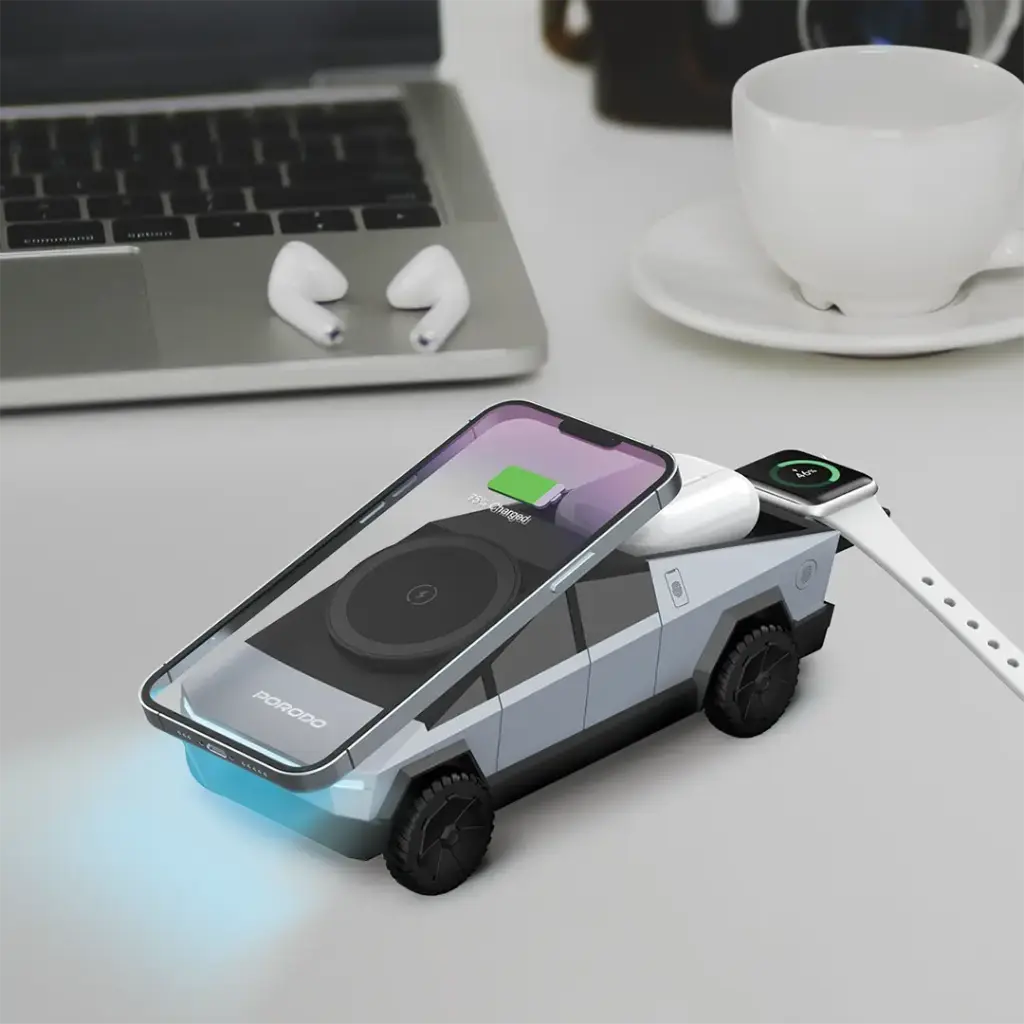 PORODO CYBER DOCK WIRELESS CHARGER WITH ROTATING STAND GREY PDMRCTWCGY thumbnail 6
