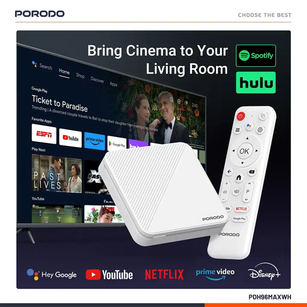 PORODO ECHOBOX ANDROID TV BOX 4K ULTRA HD STREAMING WHITE PDH96MAXWH thumbnail 3