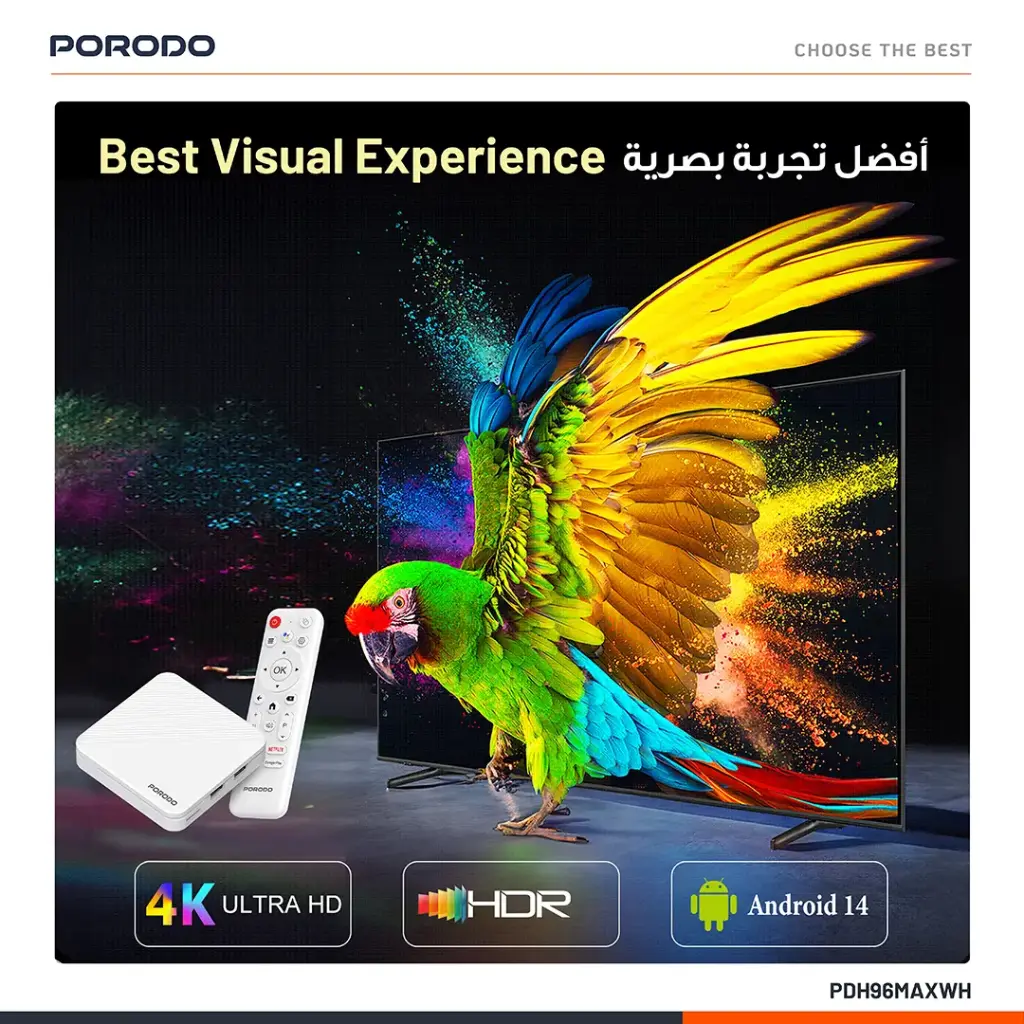 PORODO ECHOBOX ANDROID TV BOX 4K ULTRA HD STREAMING WHITE PDH96MAXWH thumbnail 2