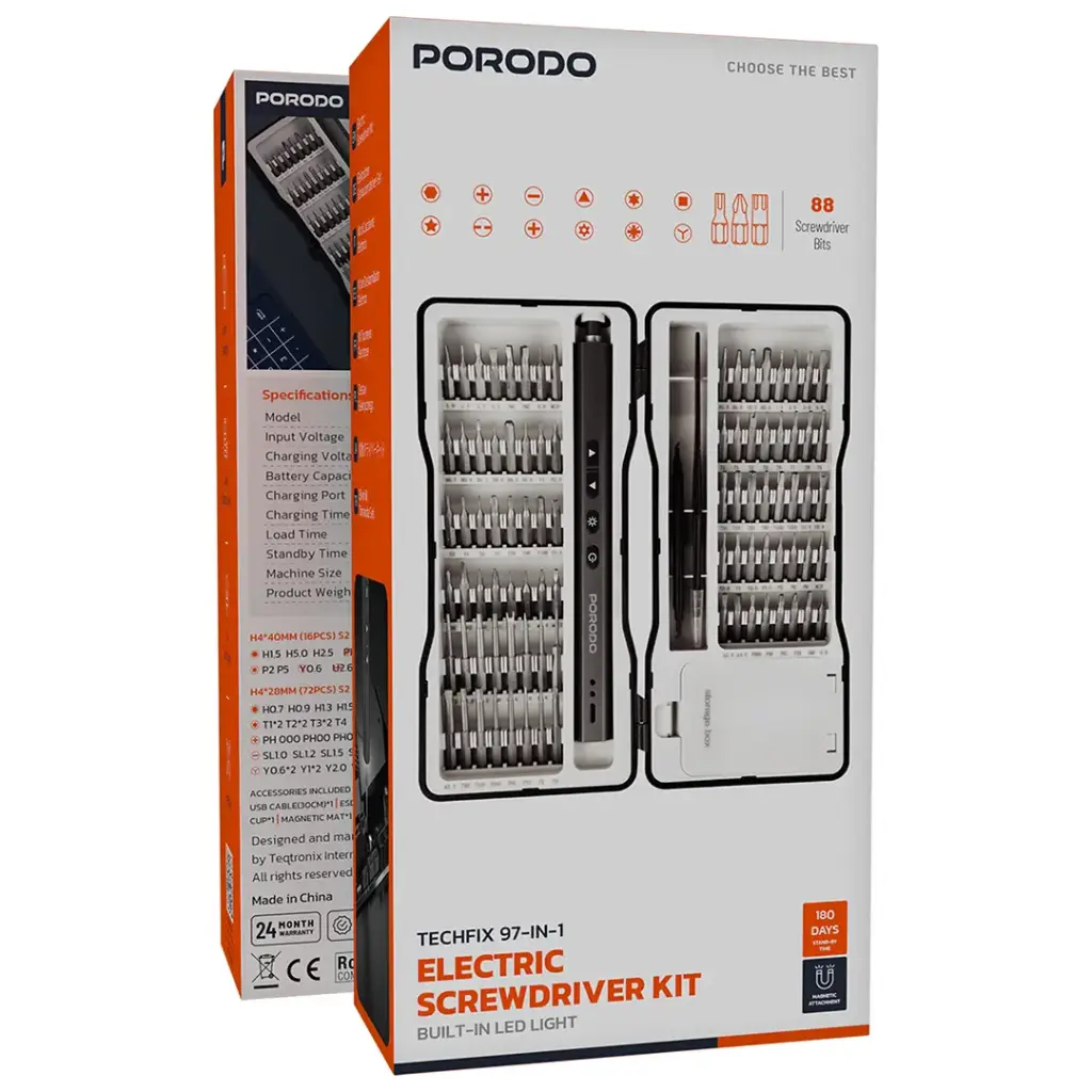 PORODO ELECTRIC SCREWDRIVER KIT BLACK PDGTE970BK thumbnail 2
