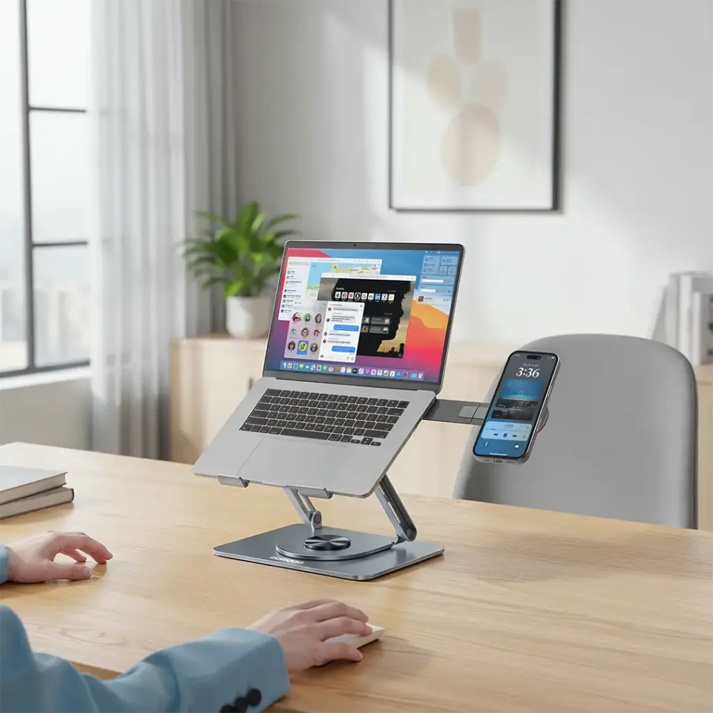 PORODO FOLABLE 360 DUAL USE LAPTOP STAND WITH MAGSAFE PHONE HOLDER GREY PDLSM360DKGY thumbnail 3