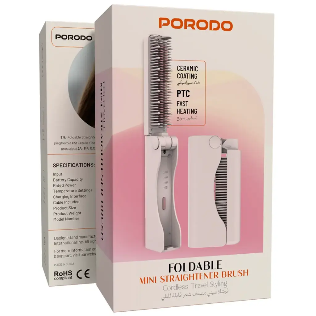 PORODO FOLDABLE MINI STRAIGHTENER BRUSH PINK PDLFSTHC313PK thumbnail 7