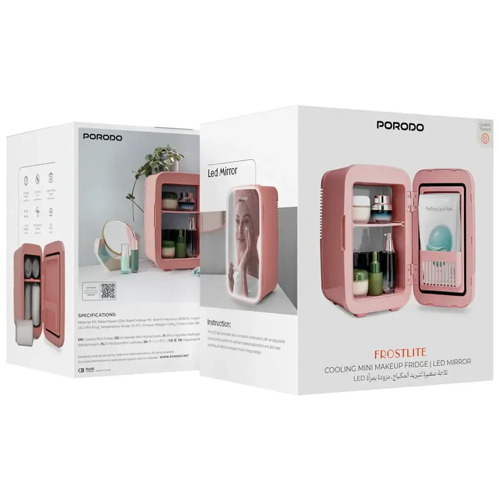 PORODO FROSTLITE COOLING MINI MAKEUP FRIDGE LED MIRROR PINK PDLFSTC4PK thumbnail 3