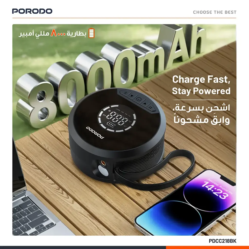 PORODO GAGEFIT POWER BANK AND JUMP STARTER 8000MAH BLACK PDCC218BK thumbnail 3