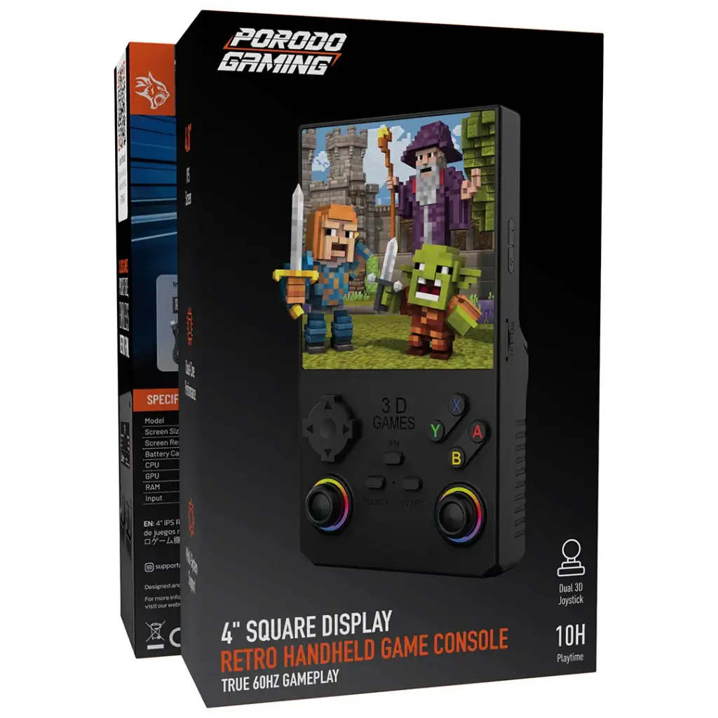 PORODO GAMING 4 SQUARE DISPLAY RETRO HANDHELD GAME CONSOLE BLACK PDXV40BK