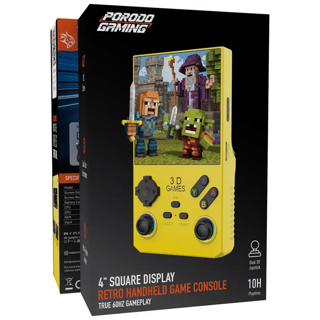 PORODO GAMING 4 SQUARE DISPLAY RETRO HANDHELD GAME CONSOLE YELLOW PDXV40YL thumbnail 3