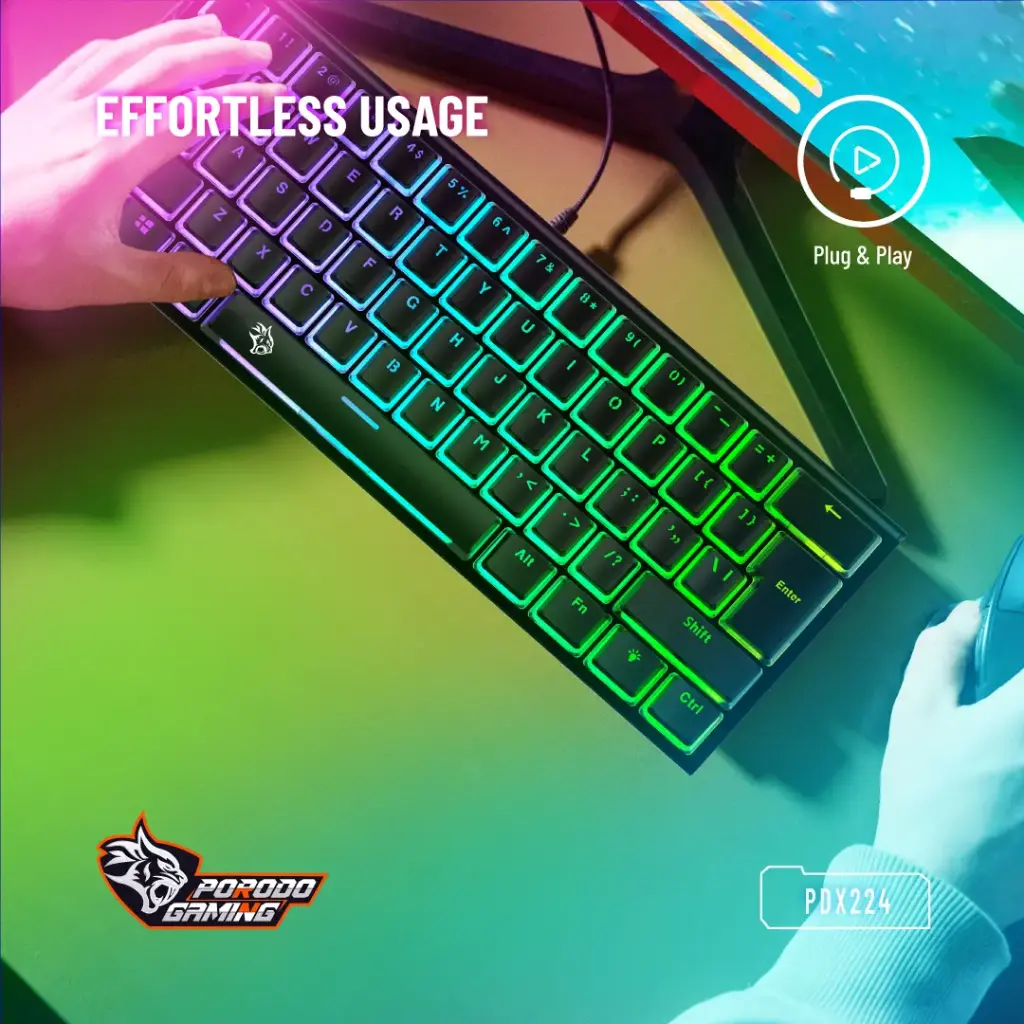 PORODO GAMING 61 KEYS PUDDING MECHANICAL KEYBOARD RED SWITCH PDX224 BLACK PDX224 thumbnail 2