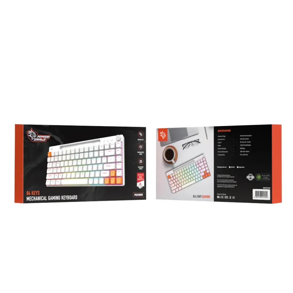 PORODO GAMING 84 KEYS MECHANICAL GAMING KEYBOARD WHITE PDX226-WH thumbnail 2