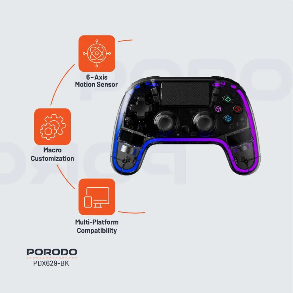 PORODO GAMING CRYSTAL SHELL PS4 RGB CONTROLLER CLEAR PDX629-CL thumbnail 3