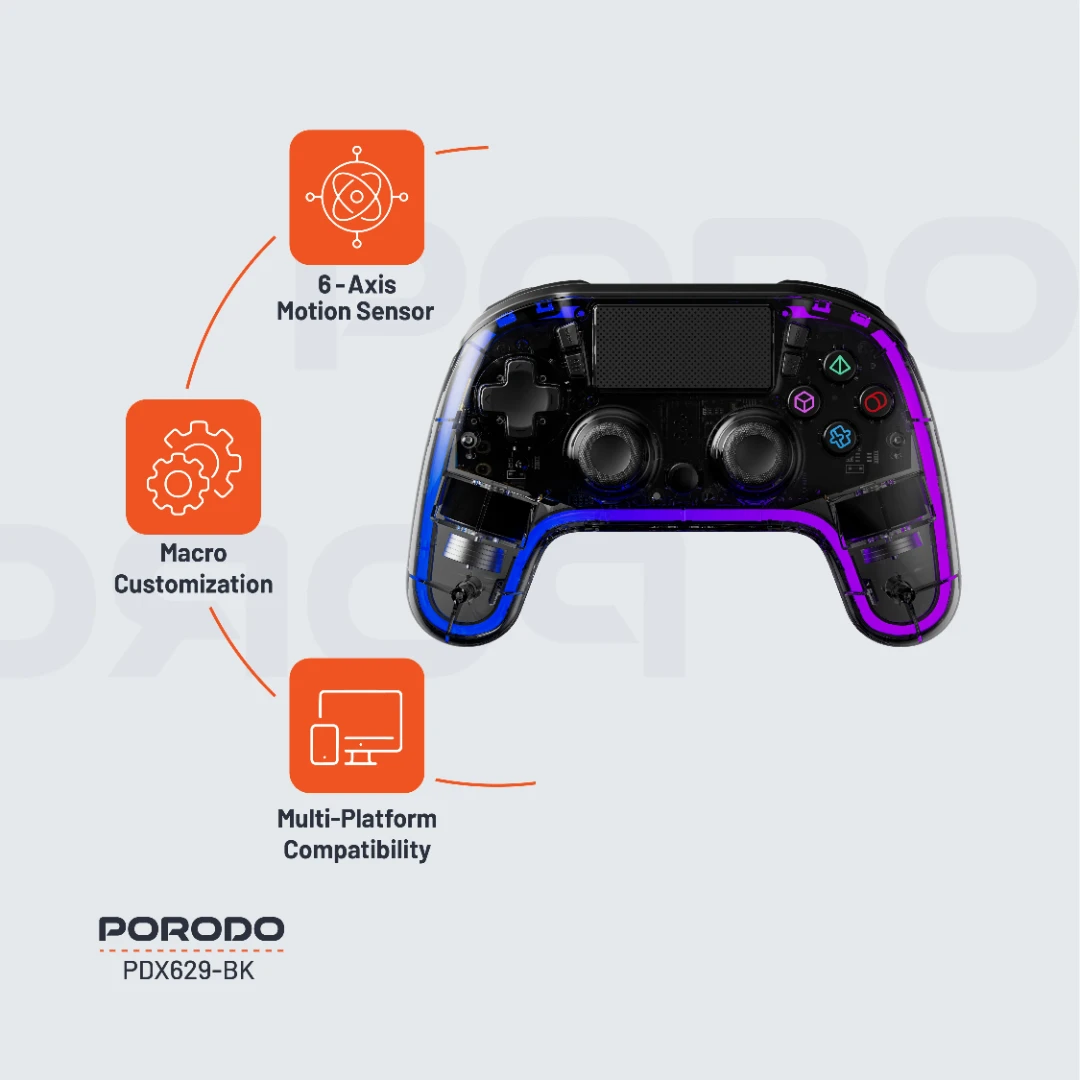 PORODO GAMING CRYSTAL SHELL PS4 RGB CONTROLLER BLACKPDX629-BK thumbnail 3