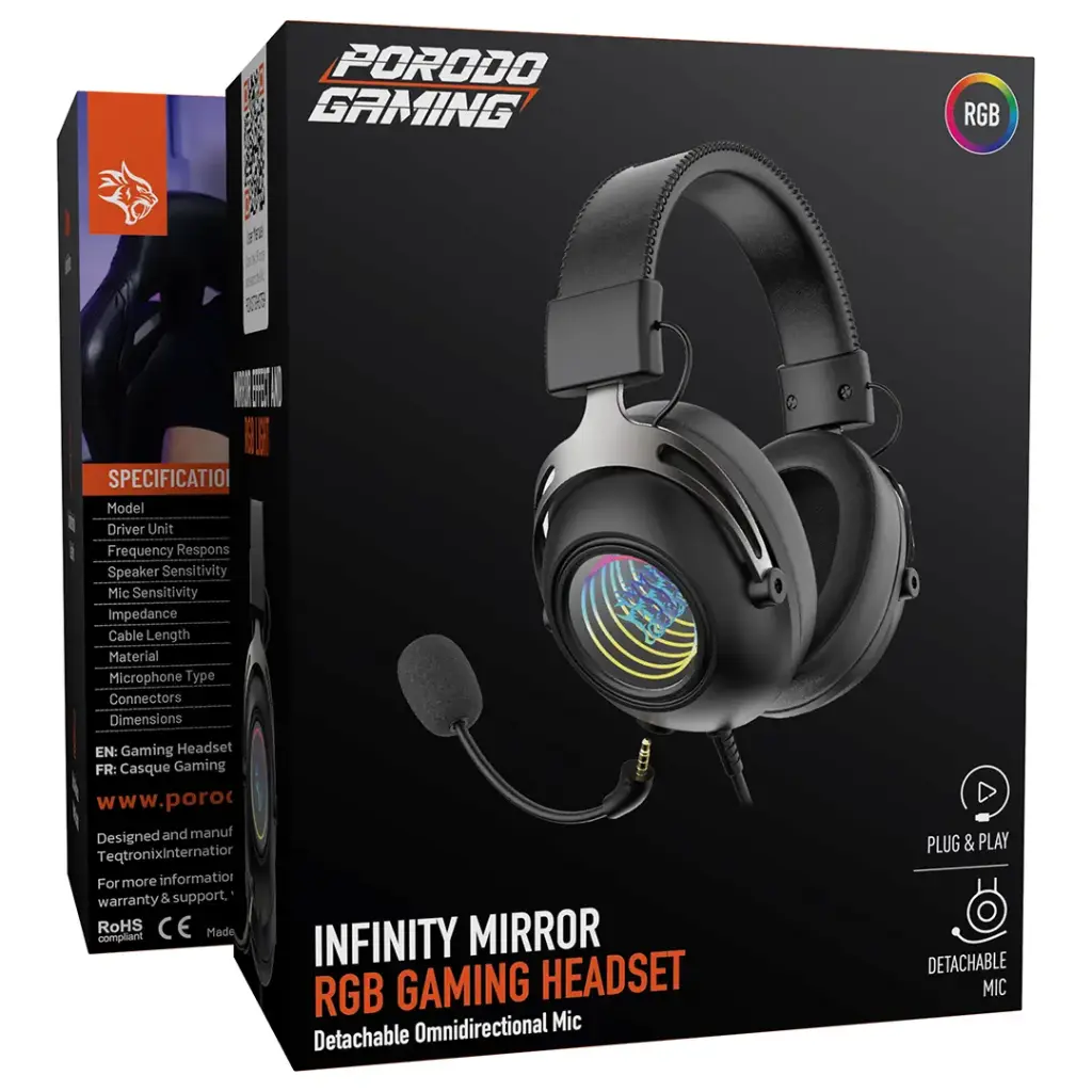 PORODO GAMING INFINITY MIRROR RGB GAMING HEADSET BLACK PDXSTGHS759BK thumbnail 3
