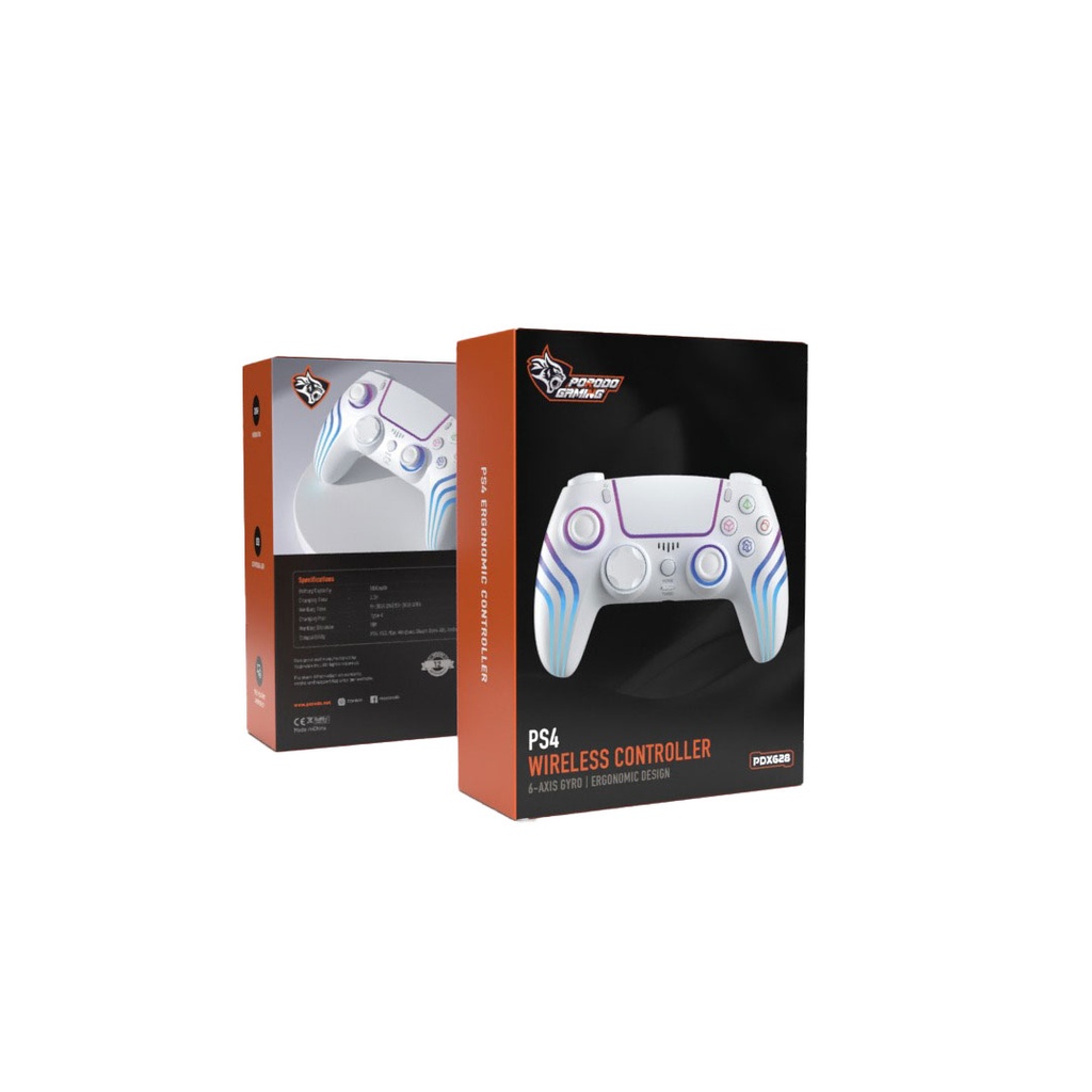 PORODO GAMING PS4 WIRELESS CONTROLLER 6-AXIS GYRO ERGONOMIC DESIGN WHITE PDX628 thumbnail 2