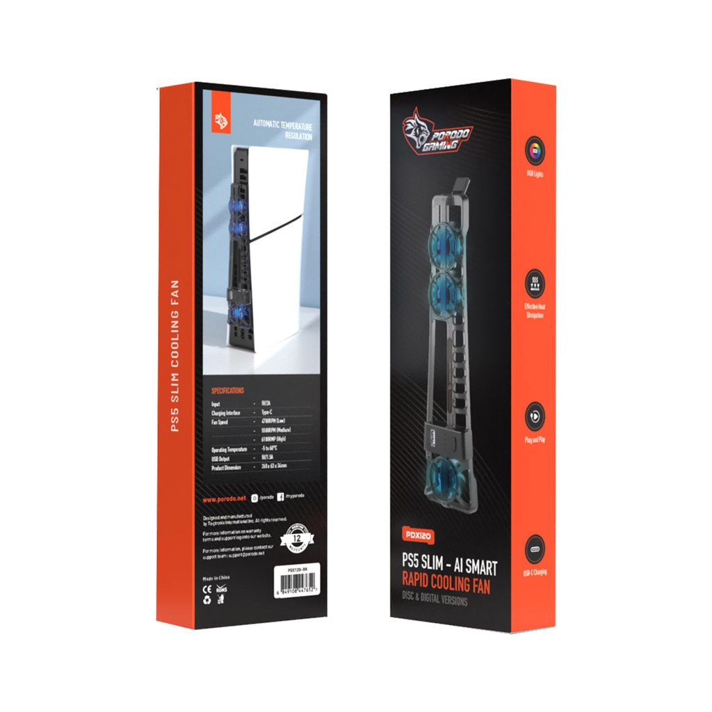 PORODO GAMING AI SMART RAPID COOLING FAN PDX120-BK thumbnail 3