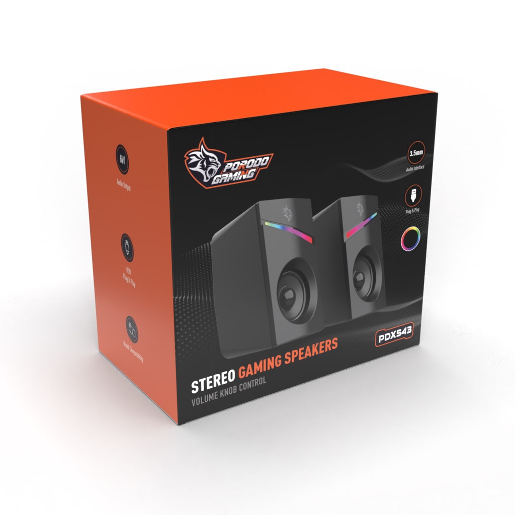 PORODO GAMING STEREO VOULME KNOB CONTROL GAMING SPEAKERS PDX543 BLACK PDX543-BK thumbnail 3