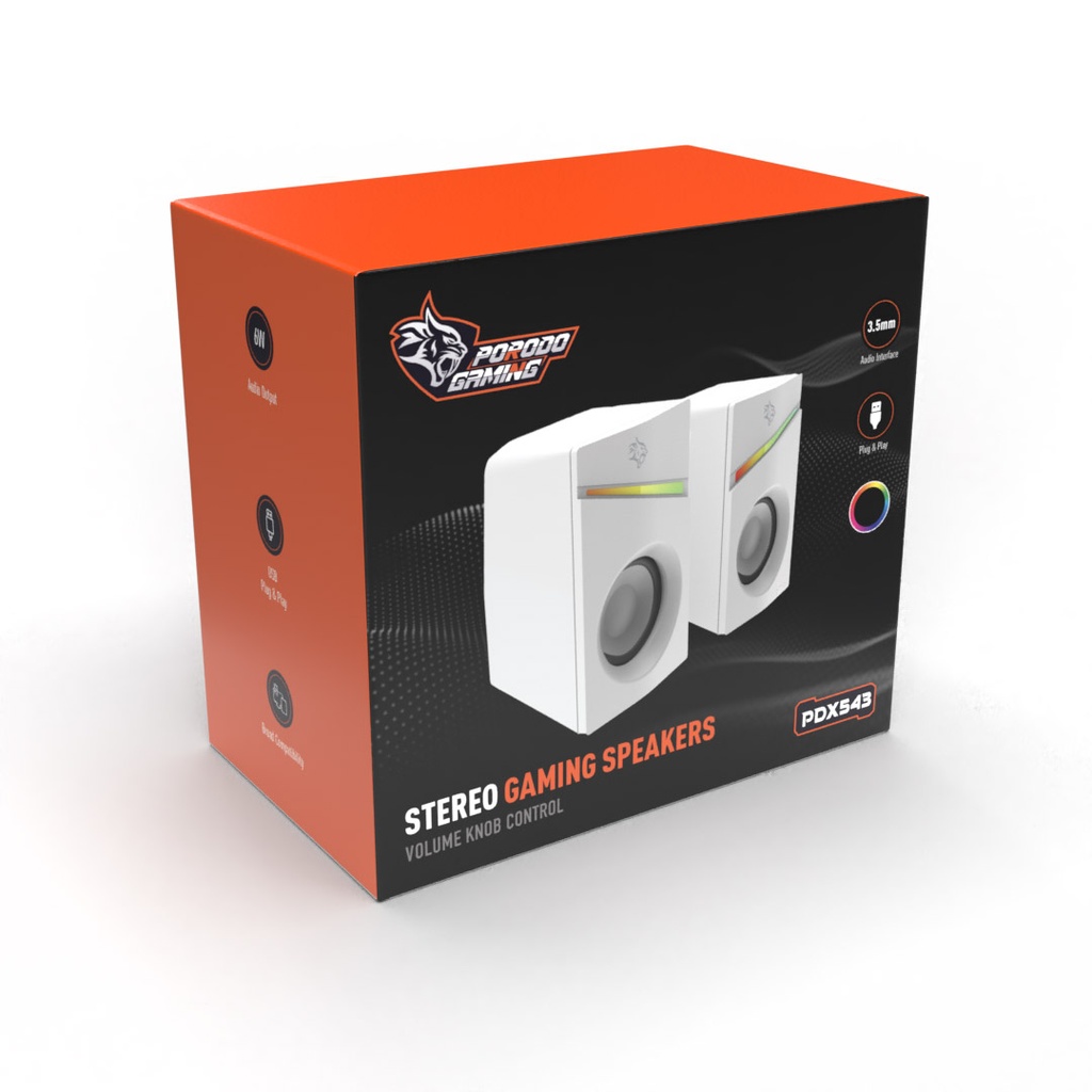 PORODO GAMING STEREO VOULME KNOB CONTROL GAMING SPEAKERS PDX543 WHITE PDX543-WH thumbnail 3