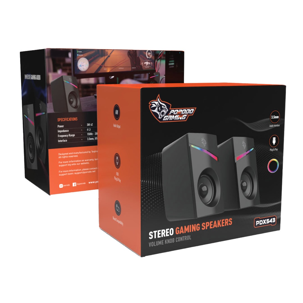 PORODO GAMING STEREO VOULME KNOB CONTROL GAMING SPEAKERS PDX543 BLACK PDX543-BK thumbnail 4