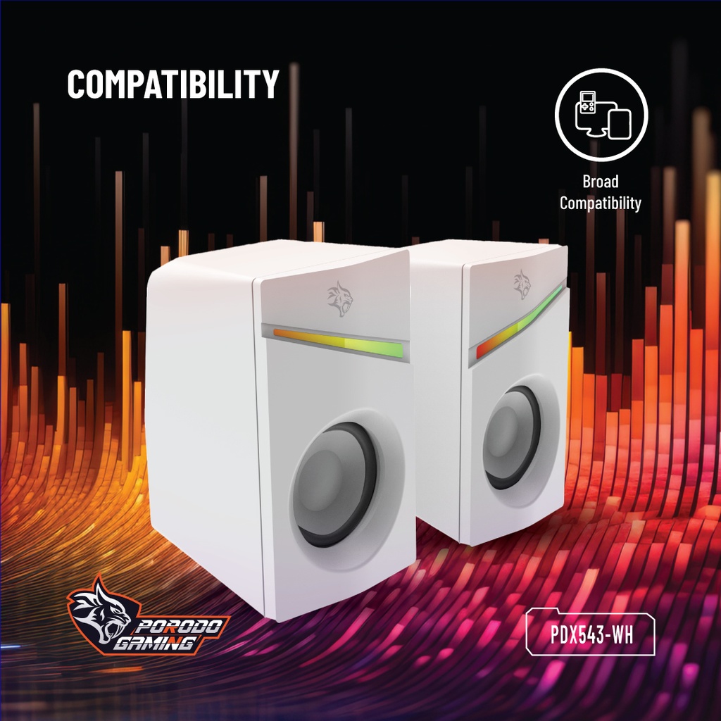 PORODO GAMING STEREO VOULME KNOB CONTROL GAMING SPEAKERS PDX543 WHITE PDX543-WH thumbnail 6