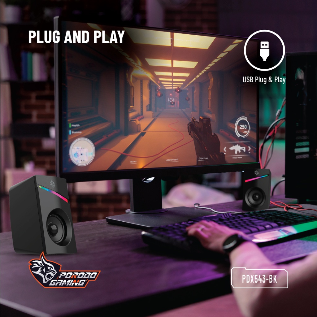 PORODO GAMING STEREO VOULME KNOB CONTROL GAMING SPEAKERS PDX543 BLACK PDX543-BK thumbnail 9