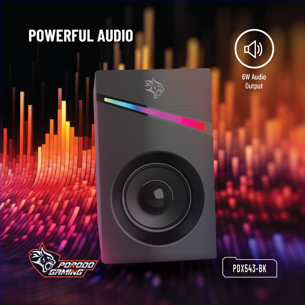 PORODO GAMING STEREO VOULME KNOB CONTROL GAMING SPEAKERS PDX543 BLACK PDX543-BK thumbnail 5