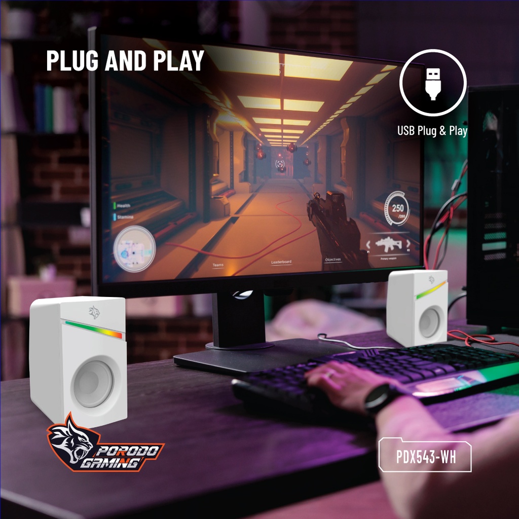 PORODO GAMING STEREO VOULME KNOB CONTROL GAMING SPEAKERS PDX543 WHITE PDX543-WH thumbnail 7