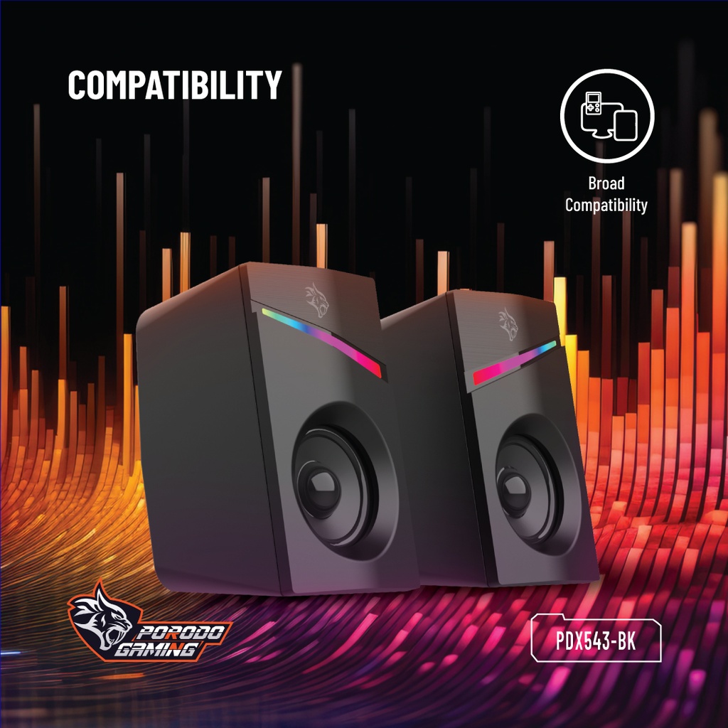 PORODO GAMING STEREO VOULME KNOB CONTROL GAMING SPEAKERS PDX543 BLACK PDX543-BK thumbnail 10