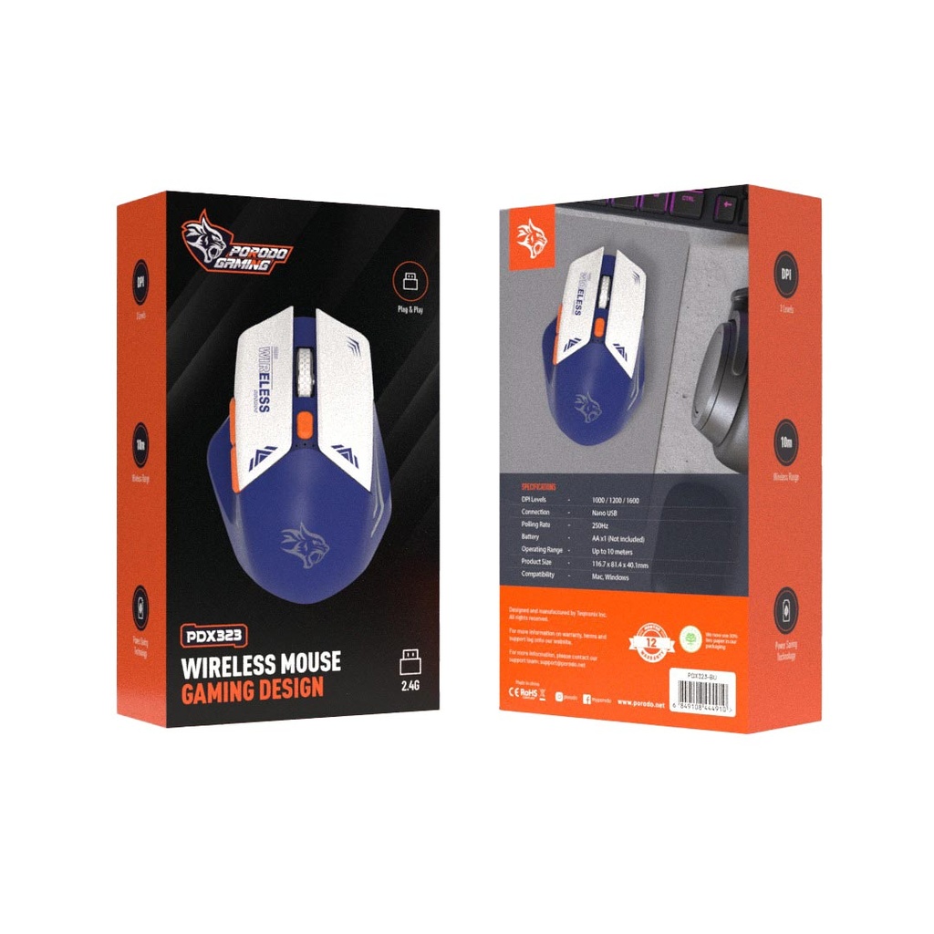 PORODO GAMING DESIGN WIRELESS MOUSE BLUE PD323-BU thumbnail 4