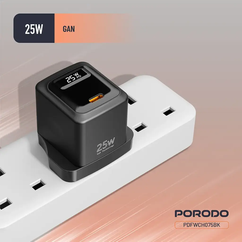PORODO GAN 25W USB C WALL CHARGER BLACK PDFWCH075BK thumbnail 6