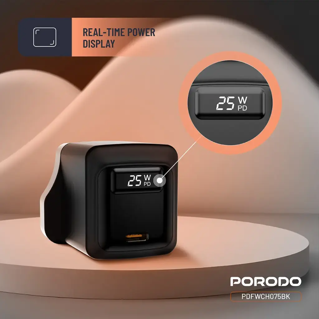 PORODO GAN 25W USB C WALL CHARGER BLACK PDFWCH075BK thumbnail 7