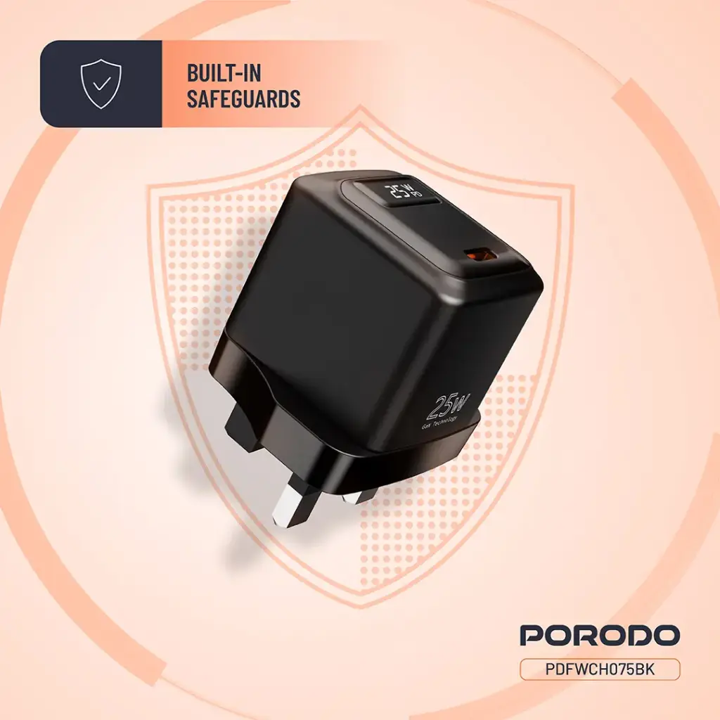 PORODO GAN 25W USB C WALL CHARGER BLACK PDFWCH075BK thumbnail 5