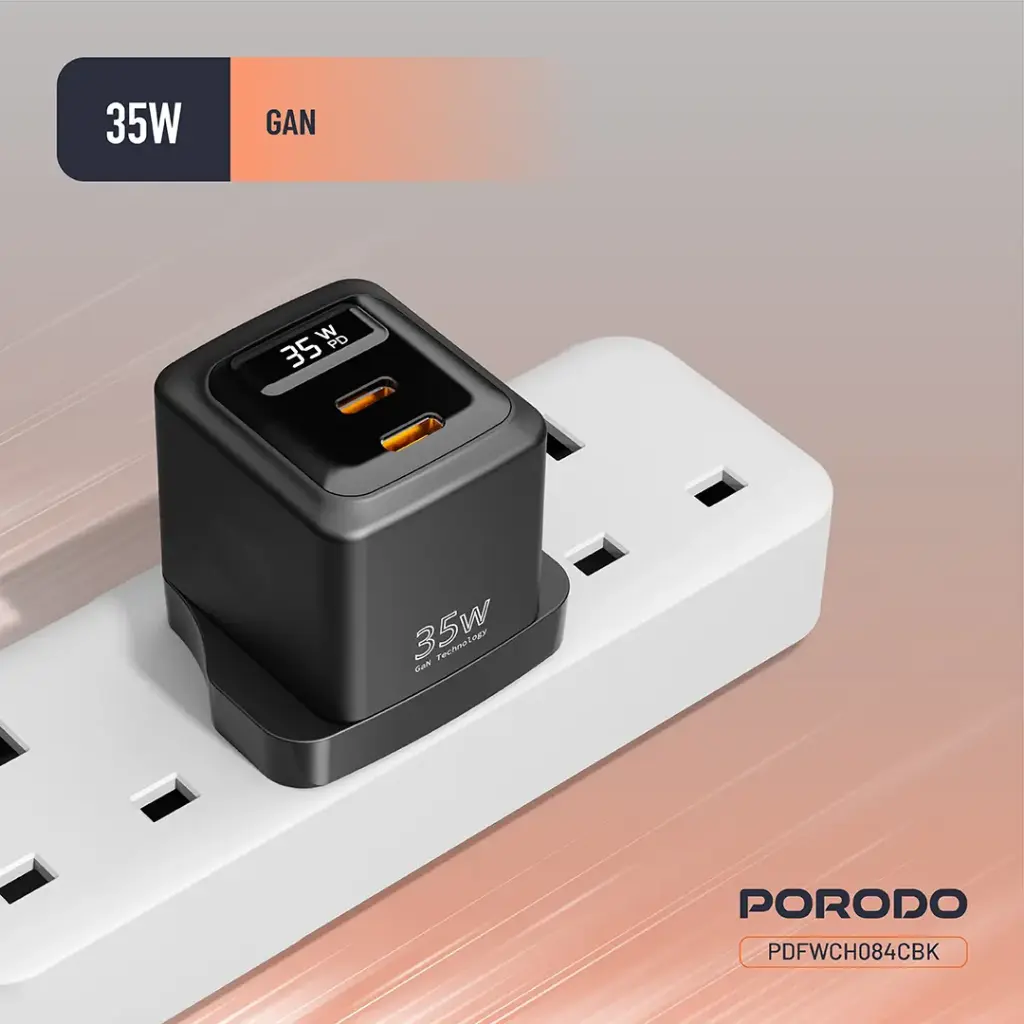 PORODO GAN 35W DUAL USB C WALL CHARGER WITH POWER DISPLAY PDFWCH084BK thumbnail 7