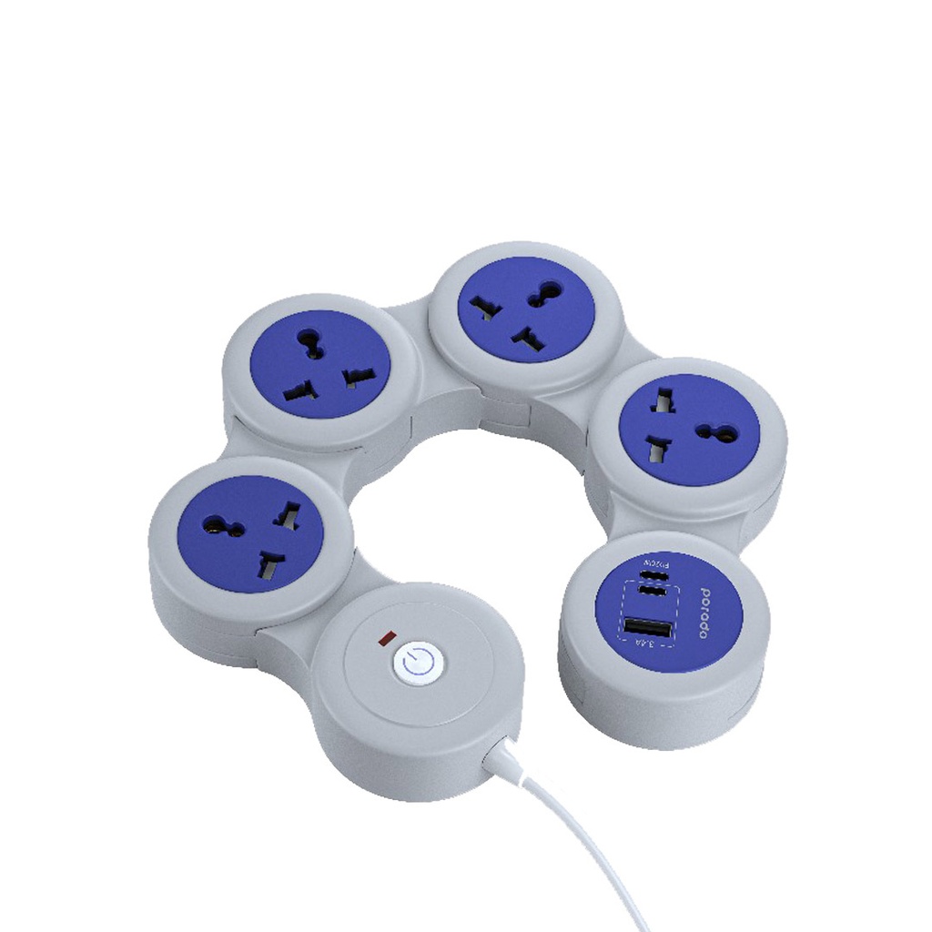 PORODO 2500W UNIVERSAL USB C MULTI SOCKET STRIP GRAY PD-FWCH020-GY thumbnail 2