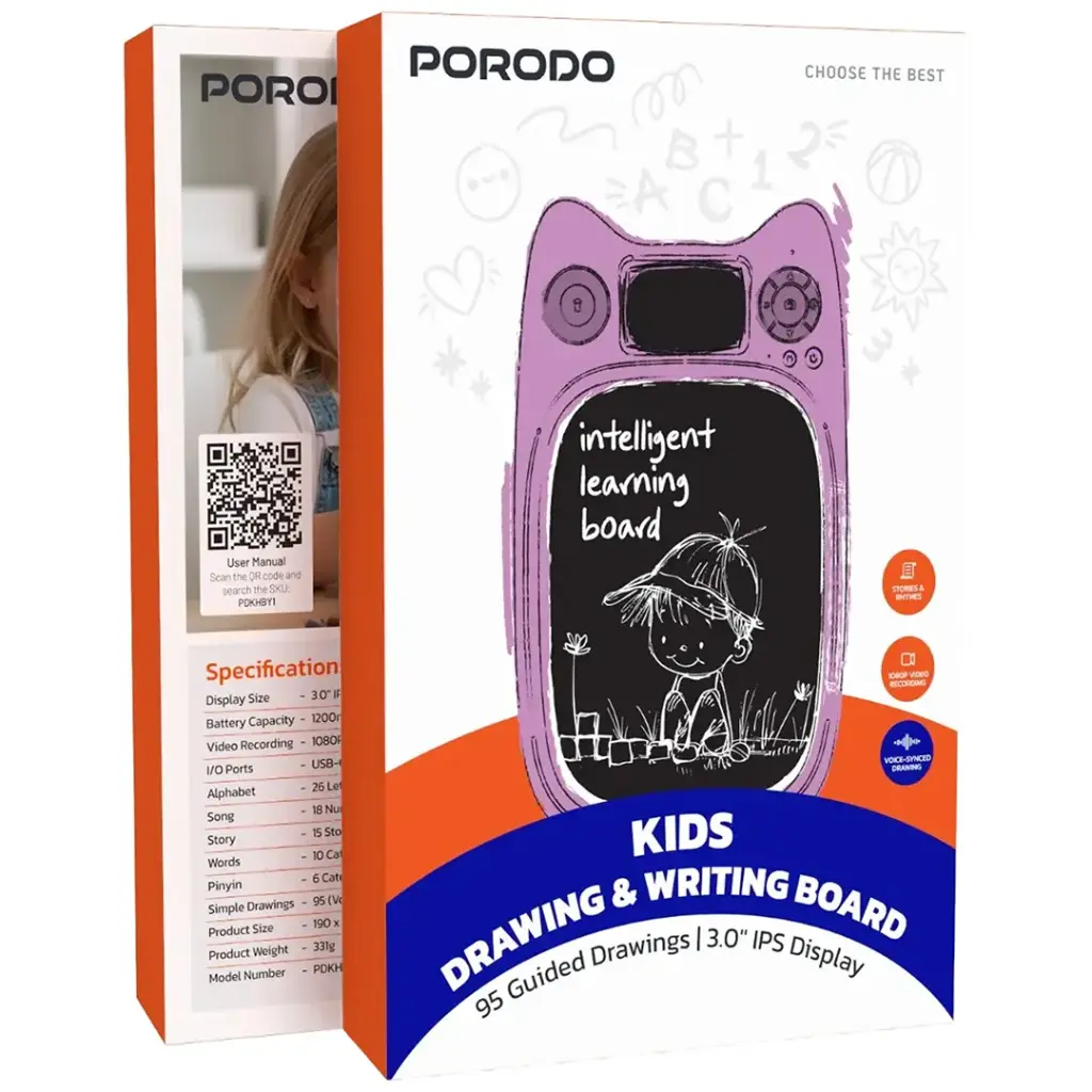 PORODO KIDS DRAWING  WRITING BOARD 95 GUIDED DRAWINGS 3.0 IPS DISPLAY PURPLE PDKHBY1PU thumbnail 2