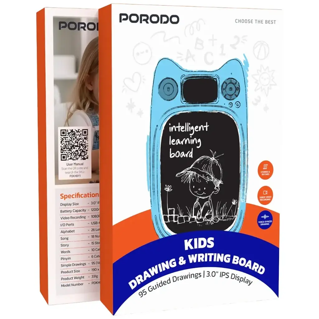 PORODO KIDS DRAWING  WRITING BOARD 95 GUIDED DRAWINGS 3.0 IPS DISPLAY BLUE PDKHBY1BL thumbnail 2