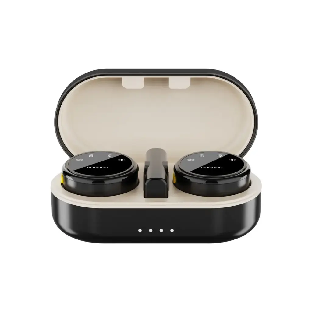 PORODO PROFESSIONAL LAVALIER MICROPHONE SET WITH MAGNETIC CLIPS AND CHARGING CASE BLACK PDWMDMICBK thumbnail 2