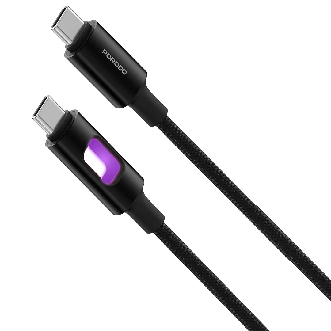 PORODO LED BRAIDED PD 60W USB C TO USB C CABLE CHARGING & DATA TRANSFER BLACK PDCBLXGH04BK
