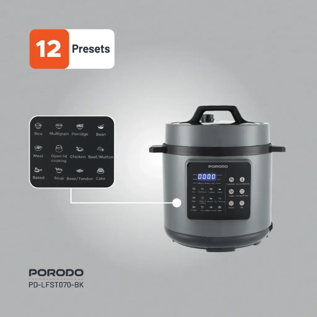 PORODO LIFESTYLE 1300W MULTI CUISINE PRESSURE COOKER BLACK PD-LFST070-BK thumbnail 2