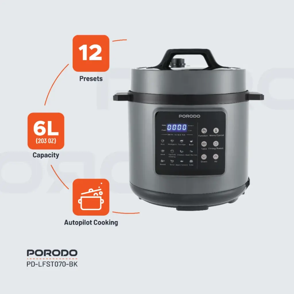 PORODO LIFESTYLE 1300W MULTI CUISINE PRESSURE COOKER BLACK PD-LFST070-BK thumbnail 11