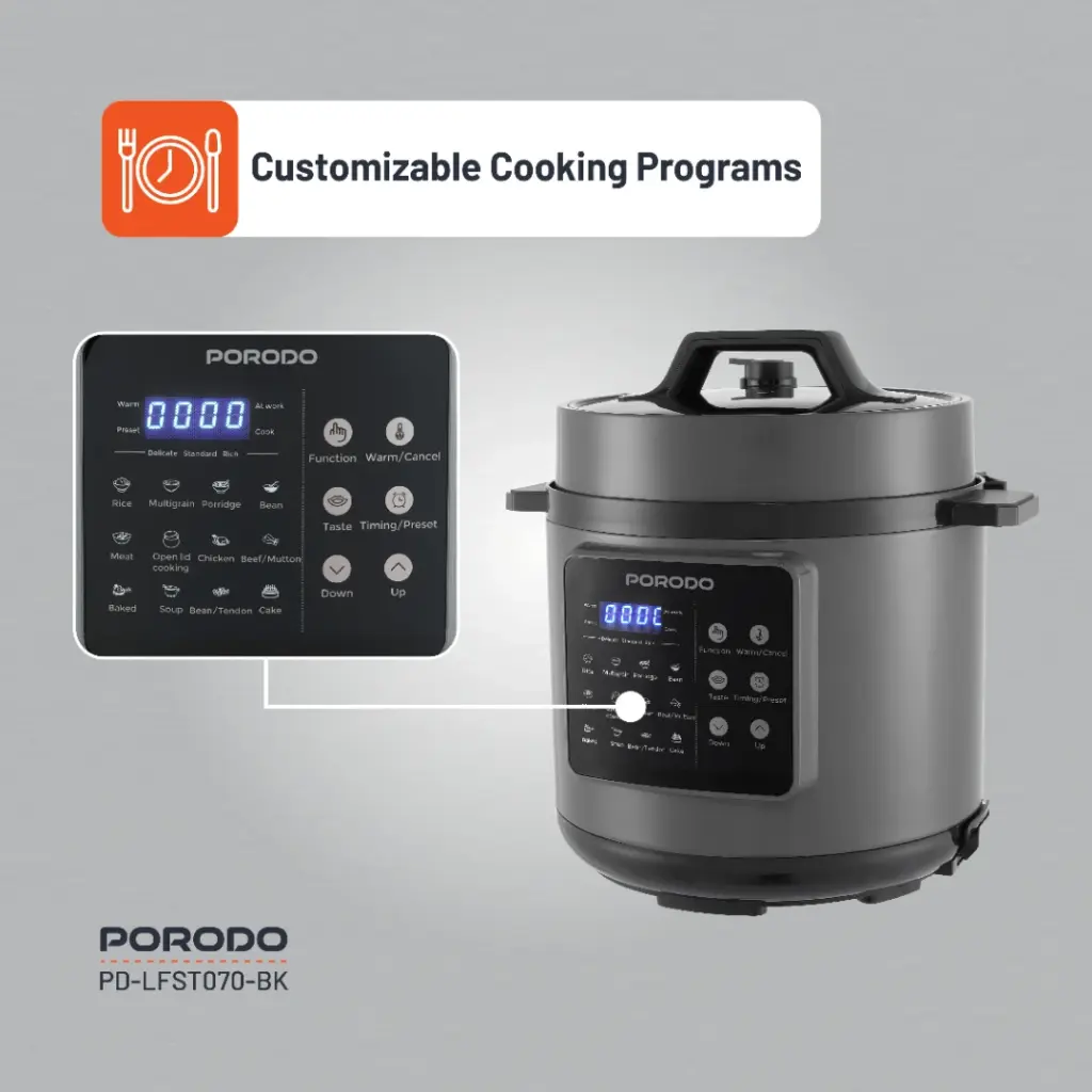 PORODO LIFESTYLE 1300W MULTI CUISINE PRESSURE COOKER BLACK PD-LFST070-BK thumbnail 10