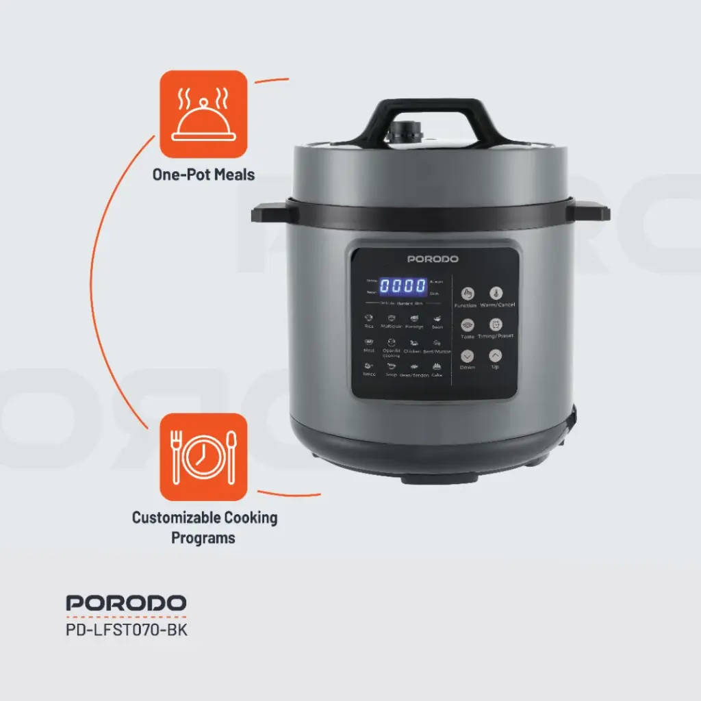 PORODO LIFESTYLE 1300W MULTI CUISINE PRESSURE COOKER BLACK PD-LFST070-BK thumbnail 5