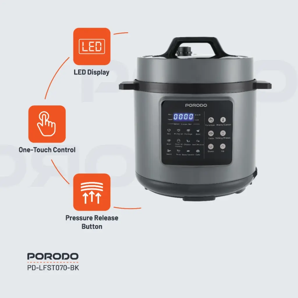PORODO LIFESTYLE 1300W MULTI CUISINE PRESSURE COOKER BLACK PD-LFST070-BK thumbnail 12