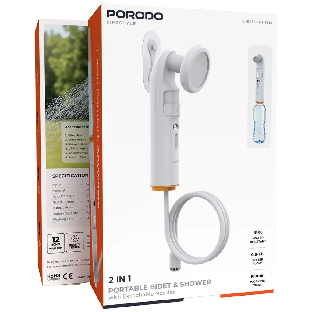 PORODO LIFESTYLE 2 IN 1 PORTABLE BIDET AND SHOWER WHITE PDLFSTPB55WH thumbnail 4