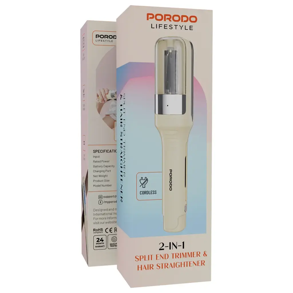 PORODO LIFESTYLE 2 IN 1 SPLIT END TRIMMER  HAIR STRAIGHTENER WHITE PDLFSTHSETWH thumbnail 5