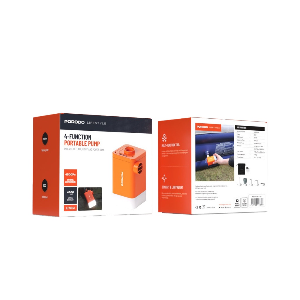 PORODO LIFESTYLE 4 FUNCTION PORTABLE PUMP ORANGE PD-LFST041-OG thumbnail 3