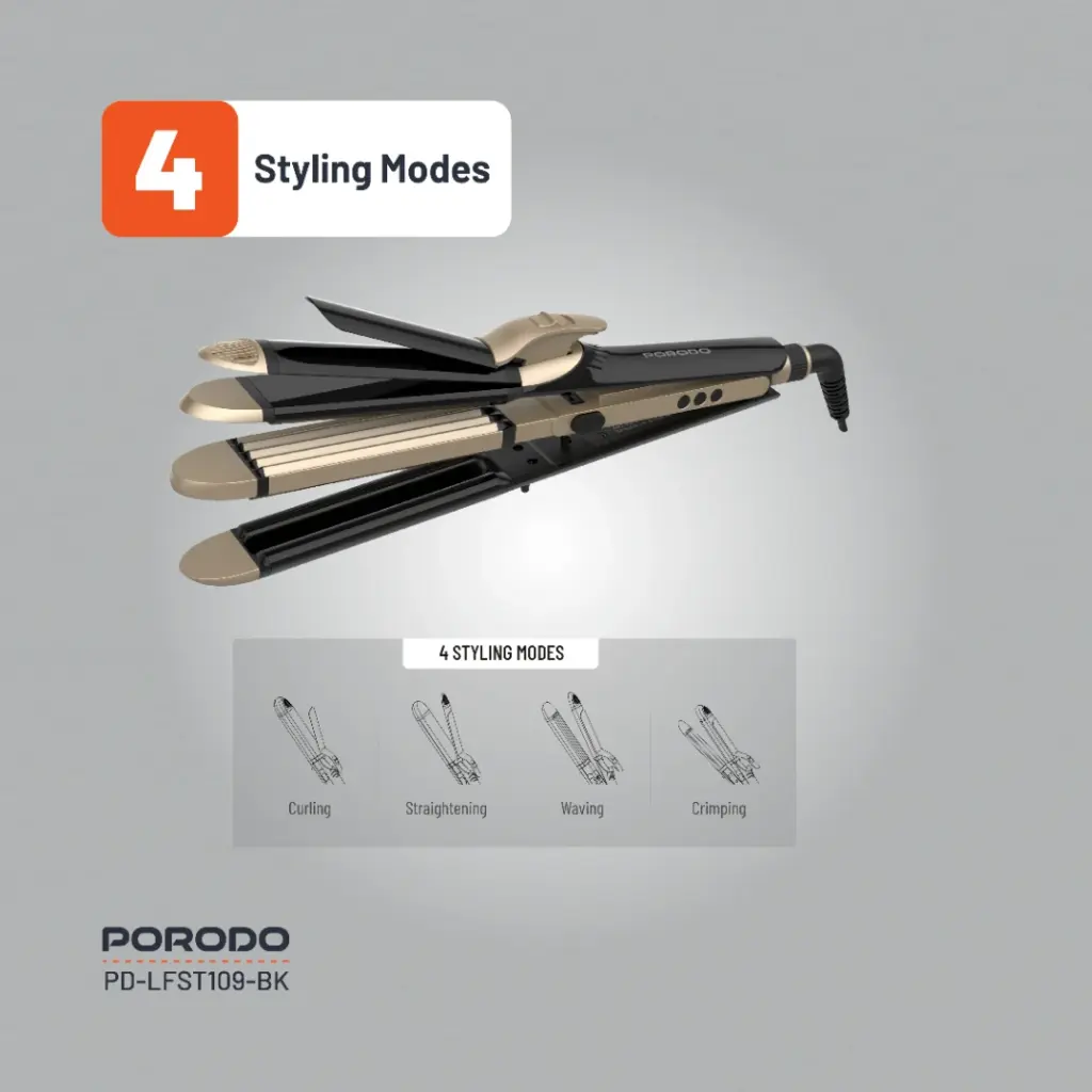 PORODO LIFESTYLE 4 STYLES HAIR IRON BLACK PD-LFST109-BK thumbnail 4