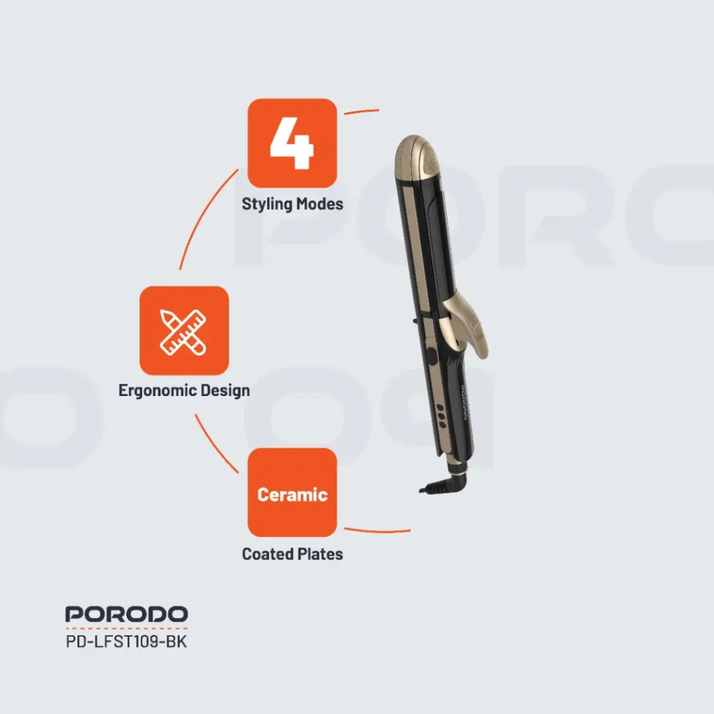 PORODO LIFESTYLE 4 STYLES HAIR IRON BLACK PD-LFST109-BK thumbnail 2