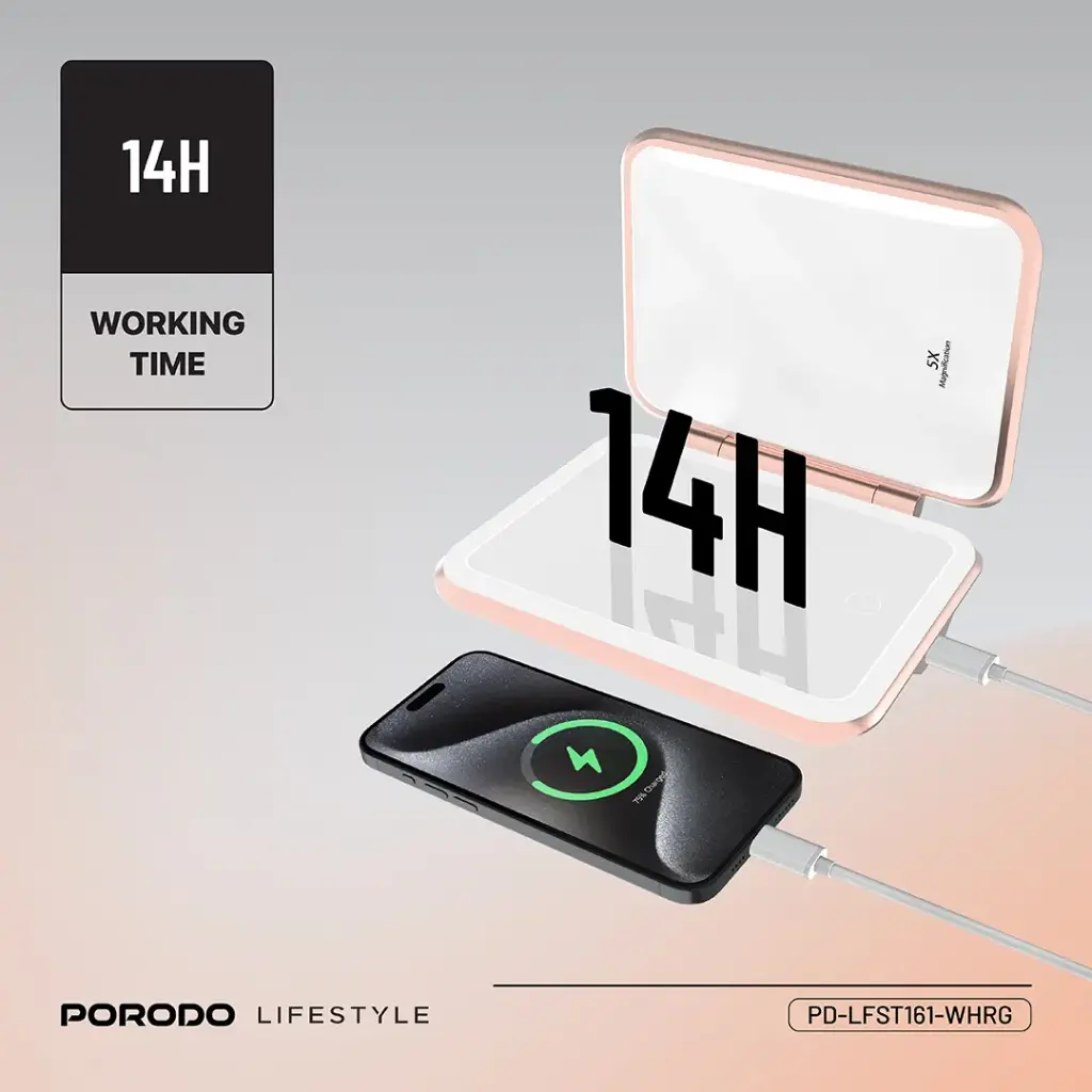 PORODO LIFESTYLE 5000MAH POWERBANK MAGNIFYING MIRROR PD-LFST161-WHRG thumbnail 2