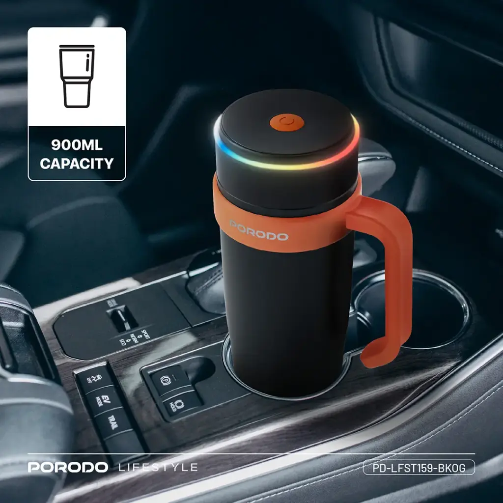 PORODO LIFESTYLE 6 BLADE PORTABLE BLENDER INSULATED MUG BLACK ORANGE PD-LFST159-BKOG thumbnail 7