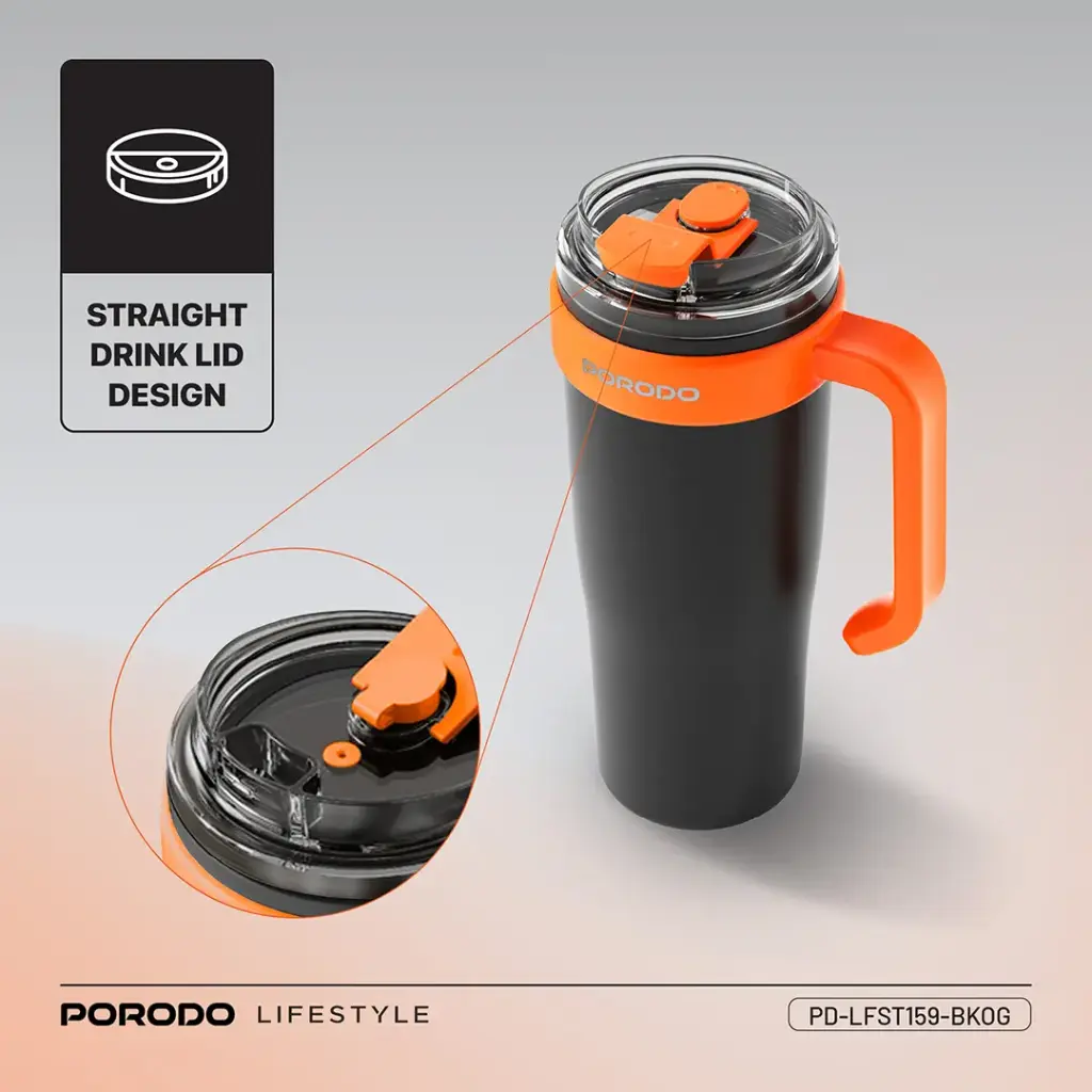 PORODO LIFESTYLE 6 BLADE PORTABLE BLENDER INSULATED MUG BLACK ORANGE PD-LFST159-BKOG thumbnail 6