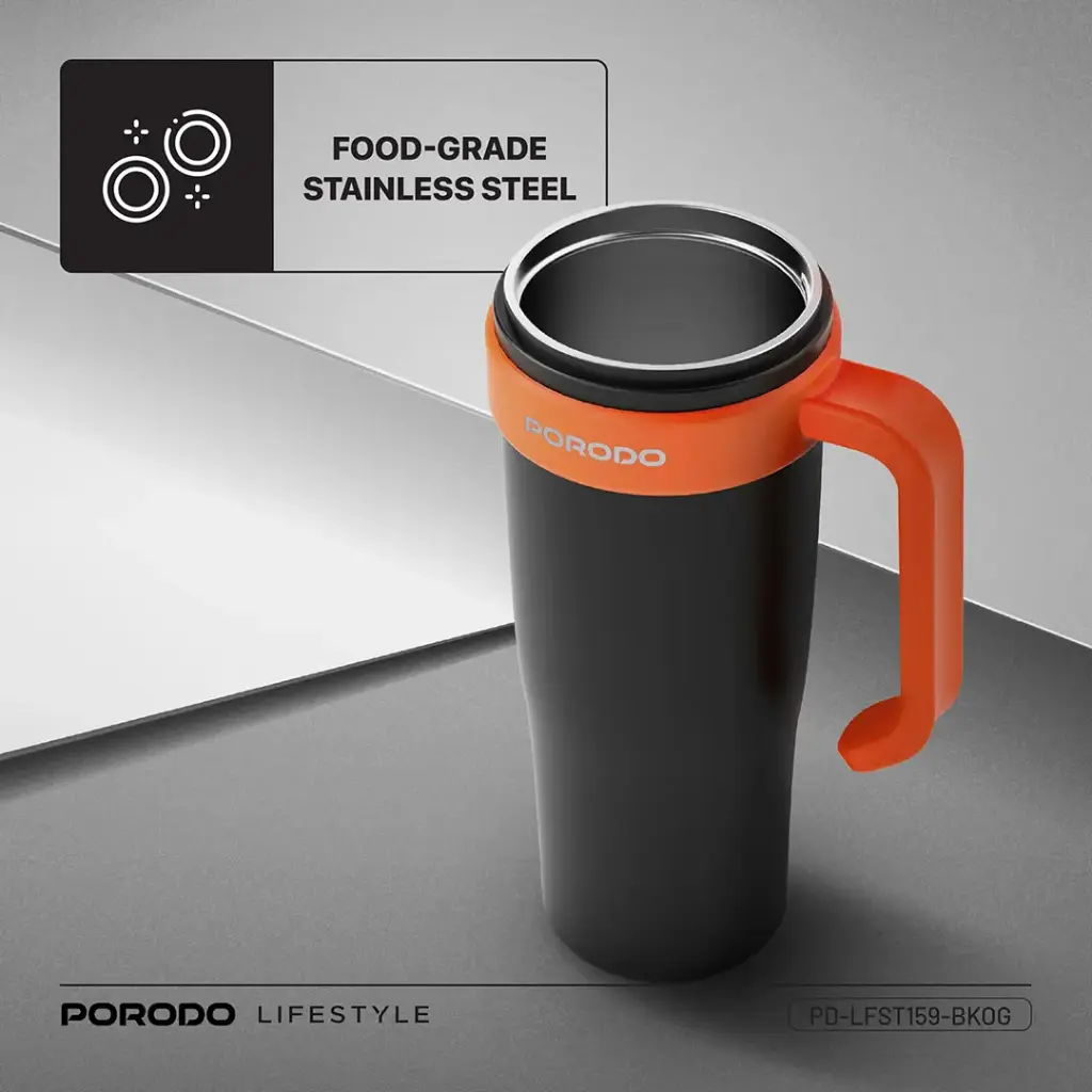 PORODO LIFESTYLE 6 BLADE PORTABLE BLENDER INSULATED MUG BLACK ORANGE PD-LFST159-BKOG thumbnail 8