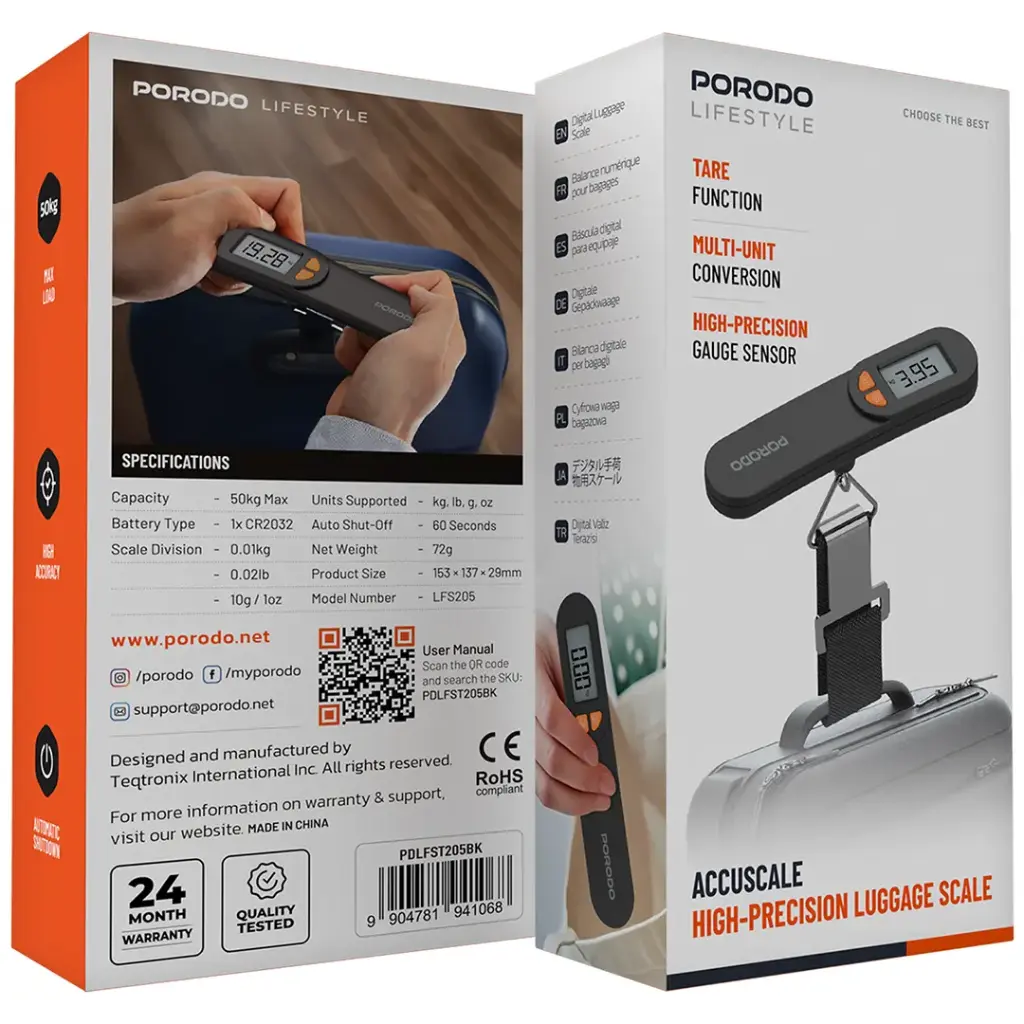 PORODO LIFESTYLE ACCUSCALE HIGH PRECISION LUGGAGE SCALE BLACK PDLFST205BK thumbnail 6